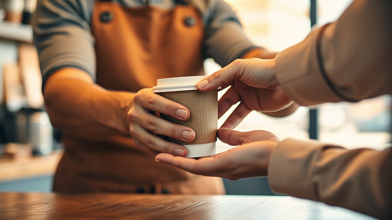 カナダのカフェで接客する若いバリスタ