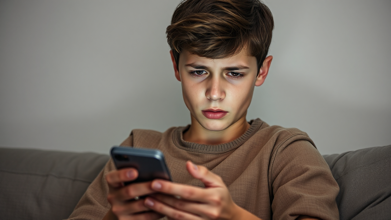 スマートフォンで賃貸情報を慎重に確認する人